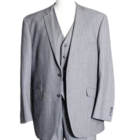 Haines Bonner of London 46R US Men's 3 Piece Suit Grey Pinstripe - Picture 1 of 12